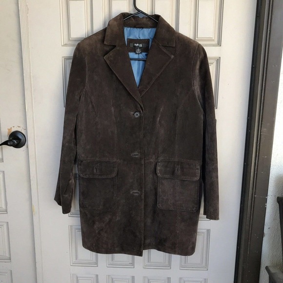 90's Style Co SzL Genuine Suede Car Coat Chocolate Brown Pre-Owned